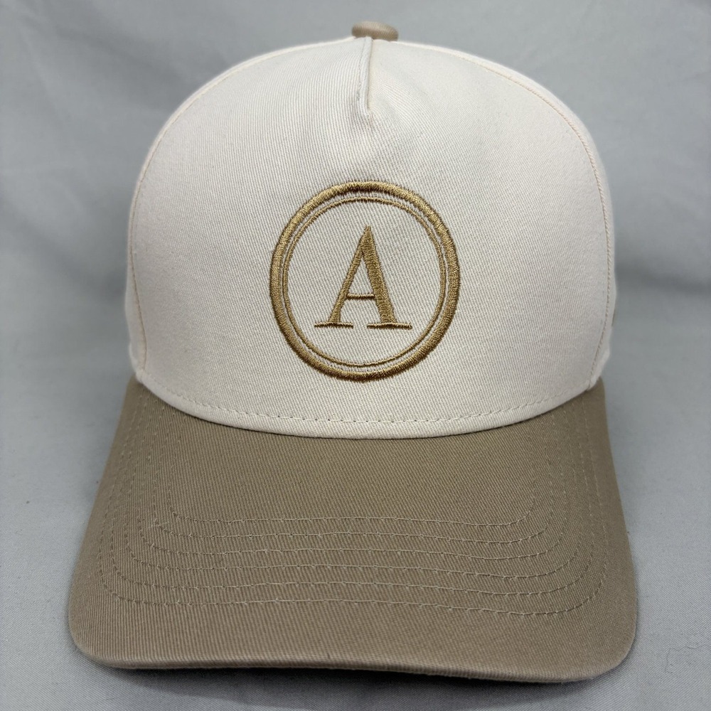 Unbranded Snapback Hat Initial A Date Mens OSFM Cream Tan Embroidered Cap